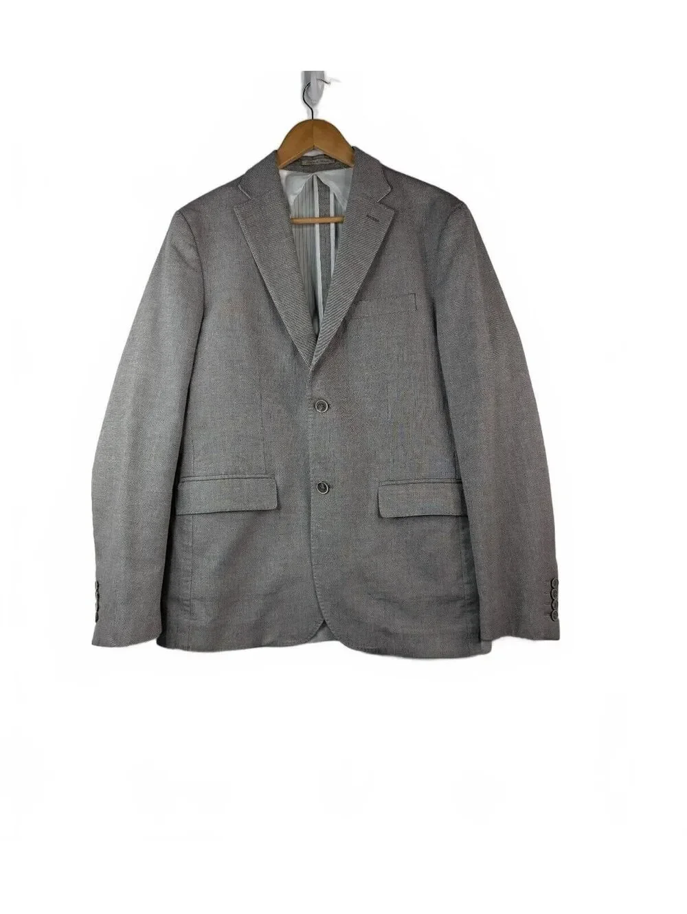 Zara Man Light Gray Single-Breasted Cotton Blazer w/ Fine Micro-Stripes Size 42